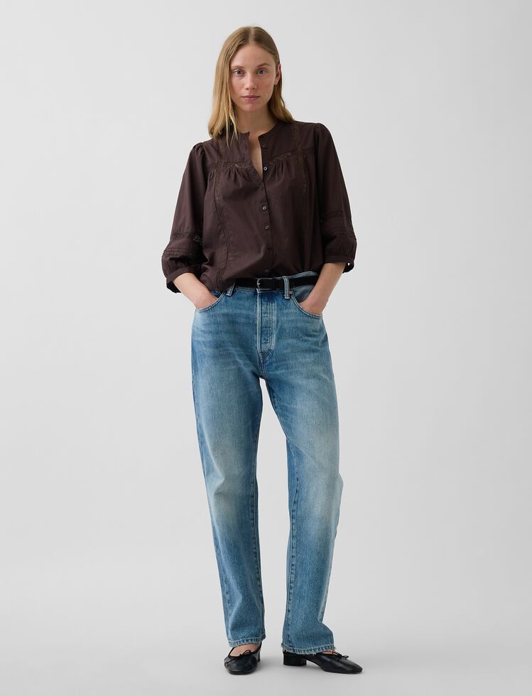 Lace-Trim Button-Front Swing Top gap lace trim button front swing top