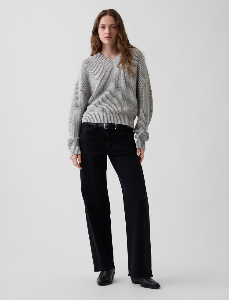 100% Cotton Oversized Shaker V-Neck Sweater gap 100 cotton oversized shaker v neck sweater