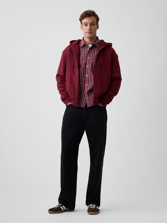 Relaxed Gap Logo Sherpa-Lined Zip Hoodie relaxed gap logo sherpa lined zip hoodie