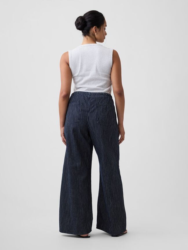 Mid Rise Railroad Stripe Pull-On Wide-Leg Jeans gap mid rise railroad stripe pull on wide leg jeans