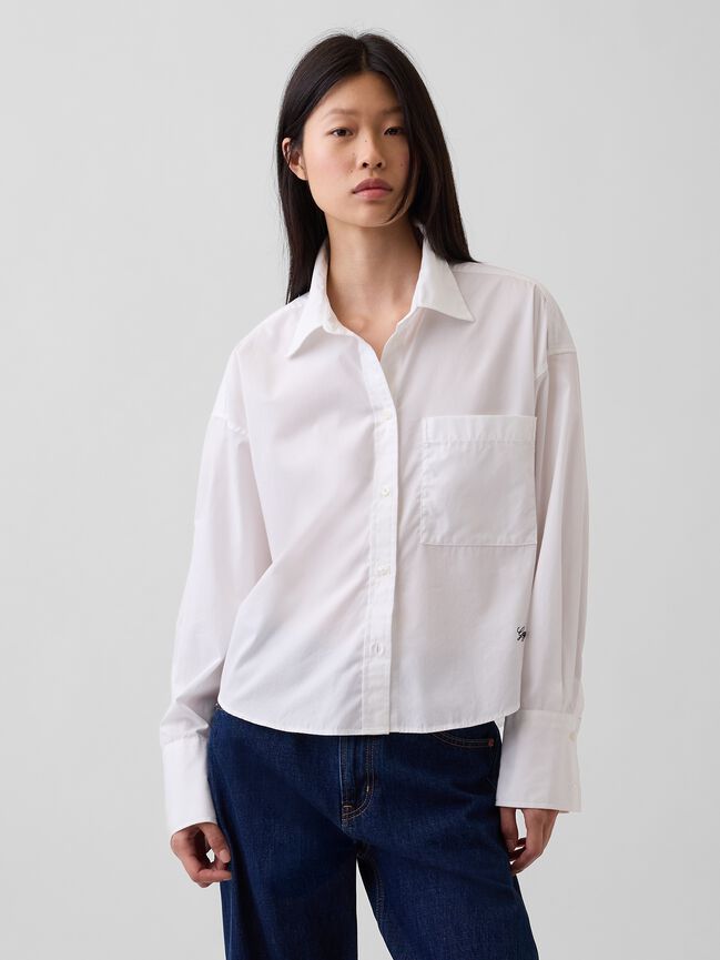Organic Cotton Poplin Oversized Crop Shirt gap organic cotton poplin oversized crop shirt