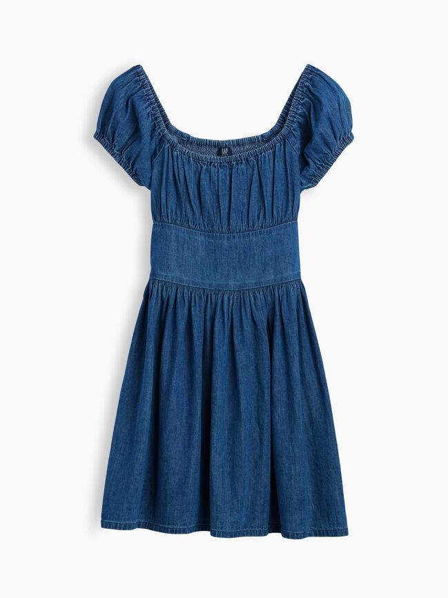 Kids Denim Puff-Sleeve Dress gap kids denim puff sleeve dress