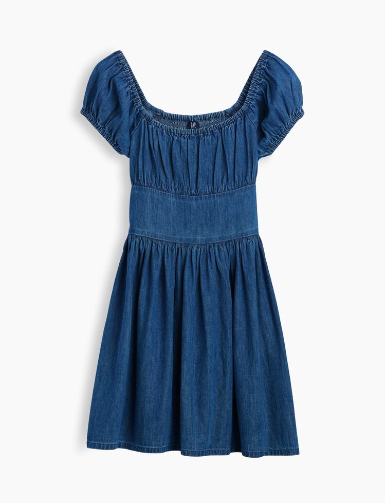 Kids Denim Puff-Sleeve Mini Dress gap kids denim puff sleeve mini dress