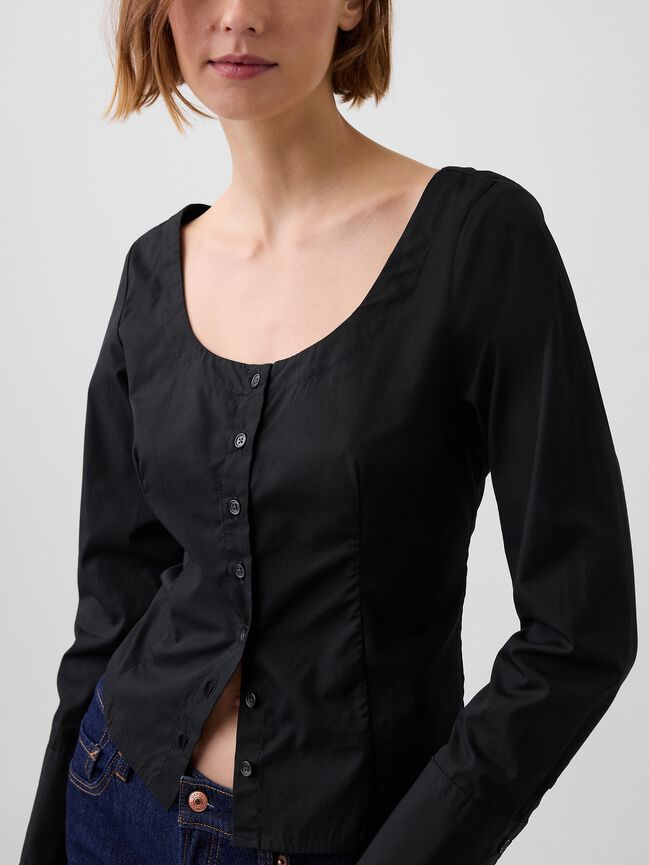 Organic Cotton Poplin Scoop Neck Top gap organic cotton poplin scoop neck top