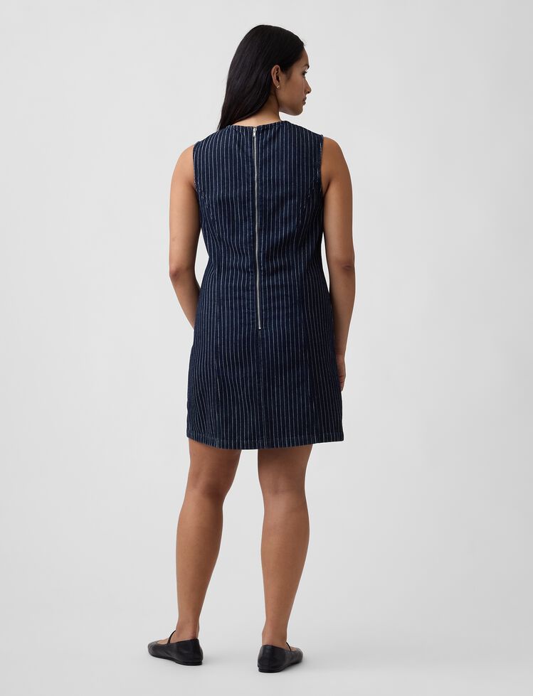Sleeveless Stripe Denim Mini Dress gap sleeveless stripe denim mini dress