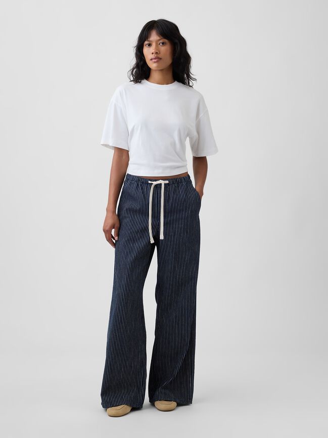 Mid Rise Railroad Stripe Pull-On Wide-Leg Jeans gap mid rise railroad stripe pull on wide leg jeans