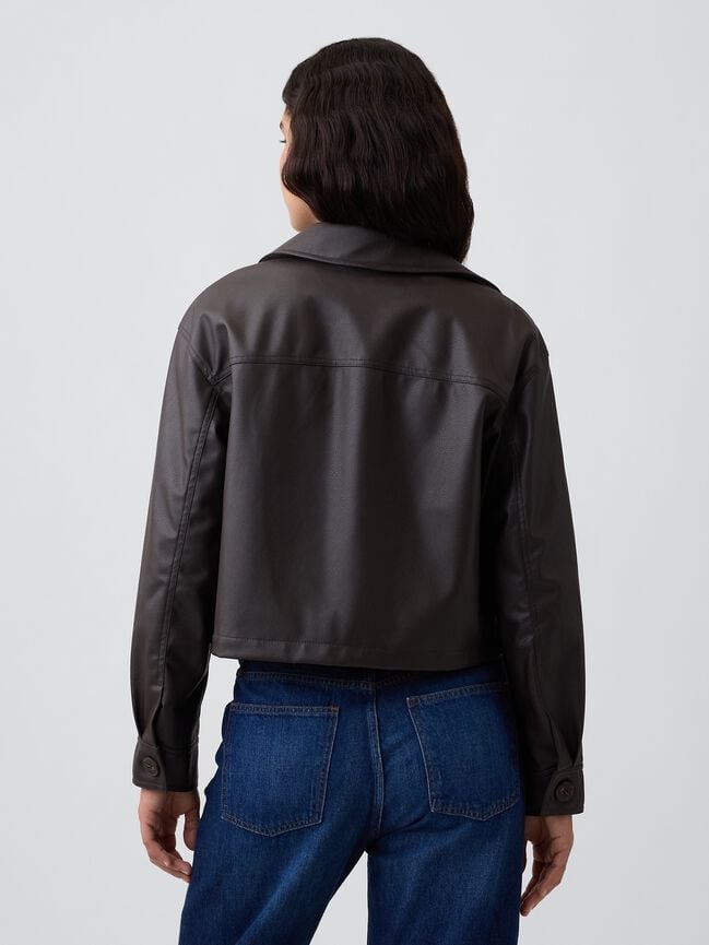 Relaxed Cropped Vegan-Leather Jacket gap relaxed cropped vegan leather jacket