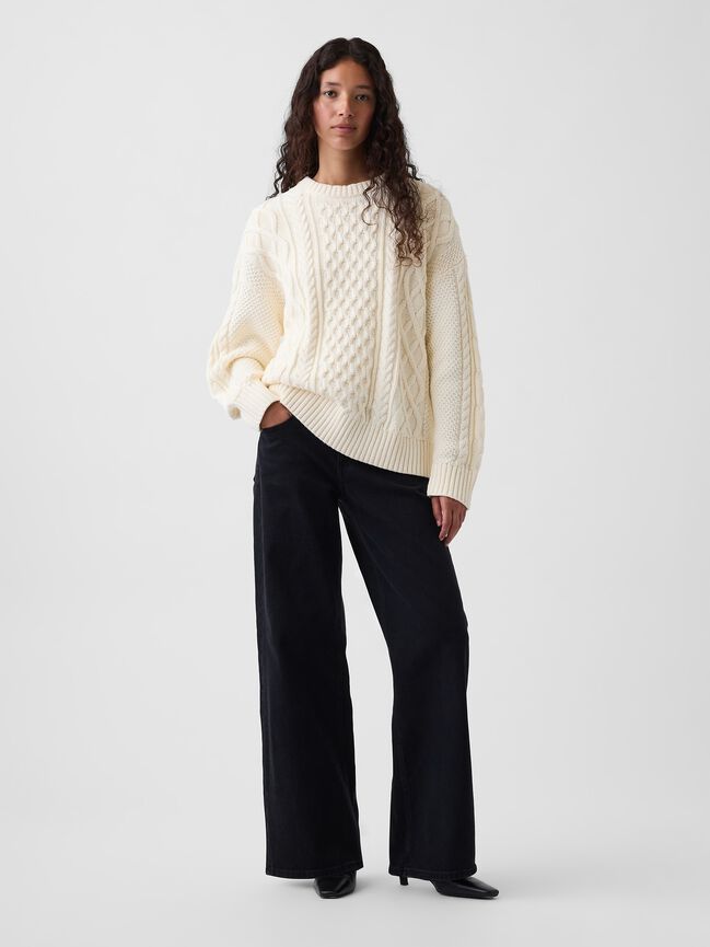 100% Cotton Cable-Knit Oversized Sweater gap 100 cotton cable knit oversized sweater