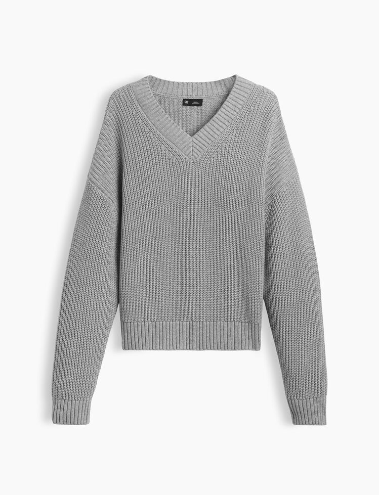 100% Cotton Oversized Shaker V-Neck Sweater gap 100 cotton oversized shaker v neck sweater