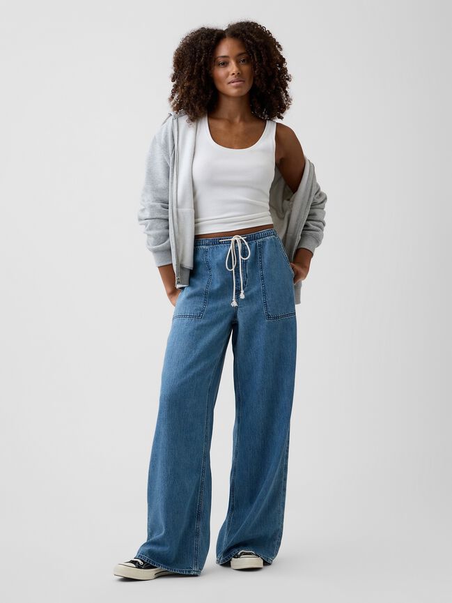 Mid Rise Soft Pull-On Wide-Leg Jeans gap mid rise soft pull on wide leg jeans