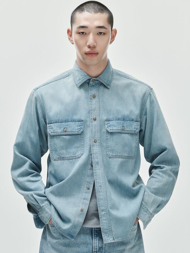 UltraSoft Denim Relaxed Utility Shirt gap ultrasoft denim relaxed utility shirt