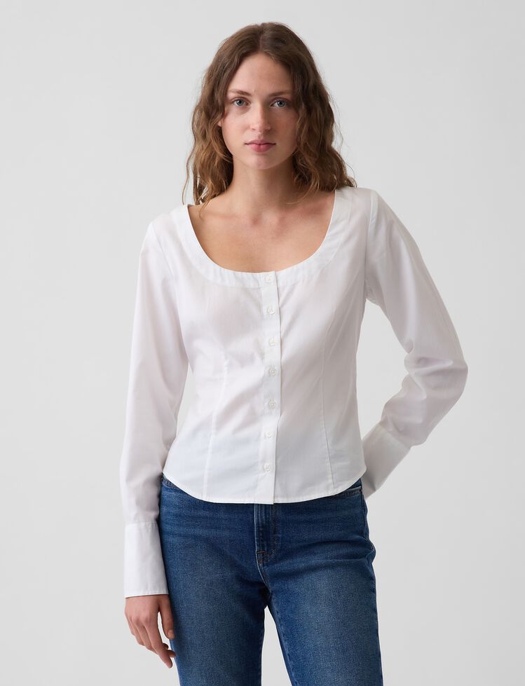 Organic Cotton Poplin Scoop Neck Top gap organic cotton poplin scoop neck top