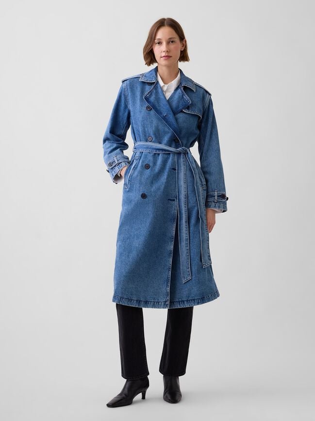 Longline Icon Denim Trench Jacket gap longline icon denim trench jacket