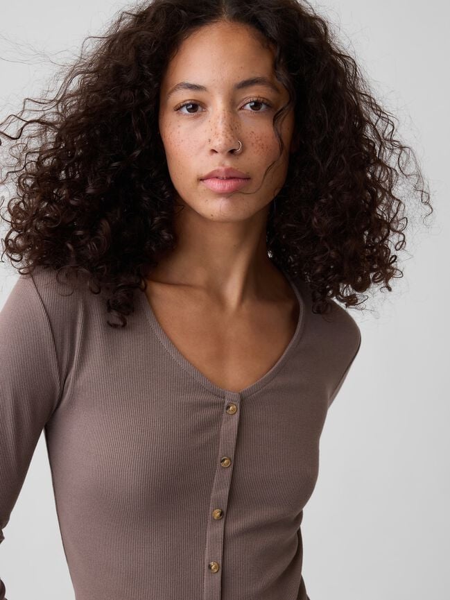 Fitted Ribbed V-Neck Top gap fitted ribbed v neck top