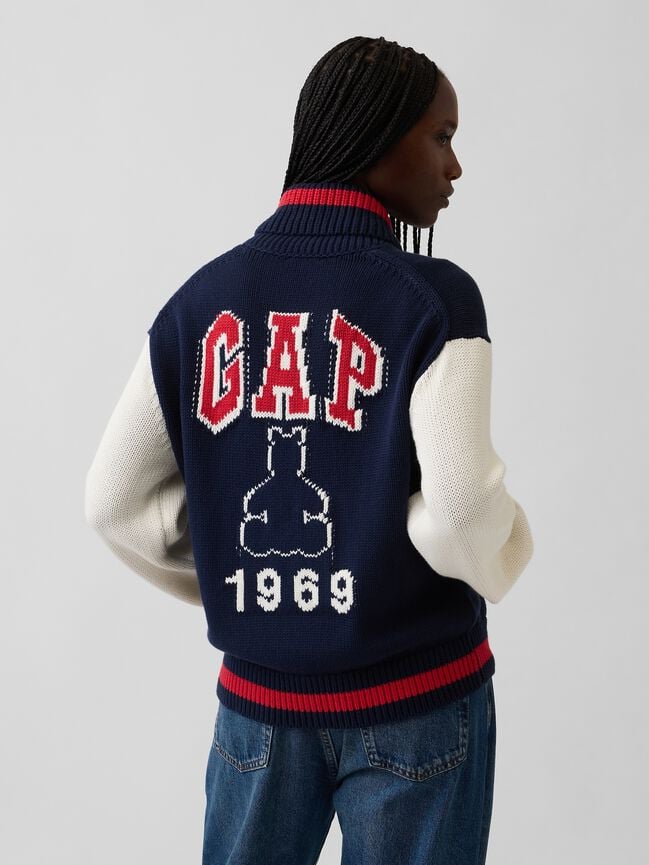 100% Cotton Oversized Varsity Sweater Jacket gap 100 cotton oversized varsity sweater jacket