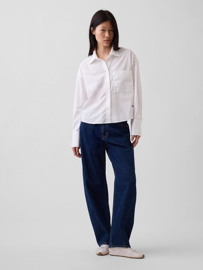 Organic Cotton Poplin Oversized Crop Shirt gap organic cotton poplin oversized crop shirt