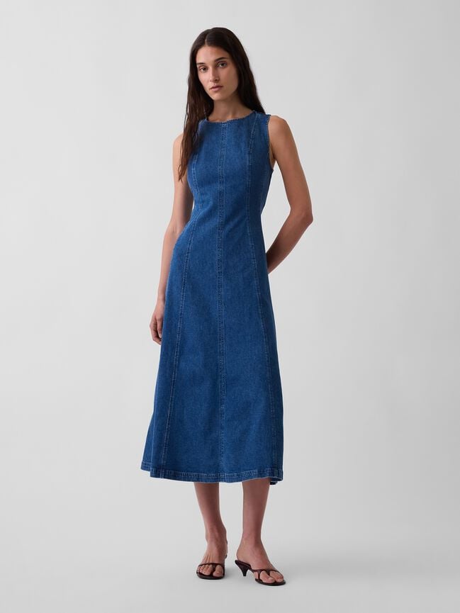 Seamed Denim Maxi Dress gap seamed denim maxi dress