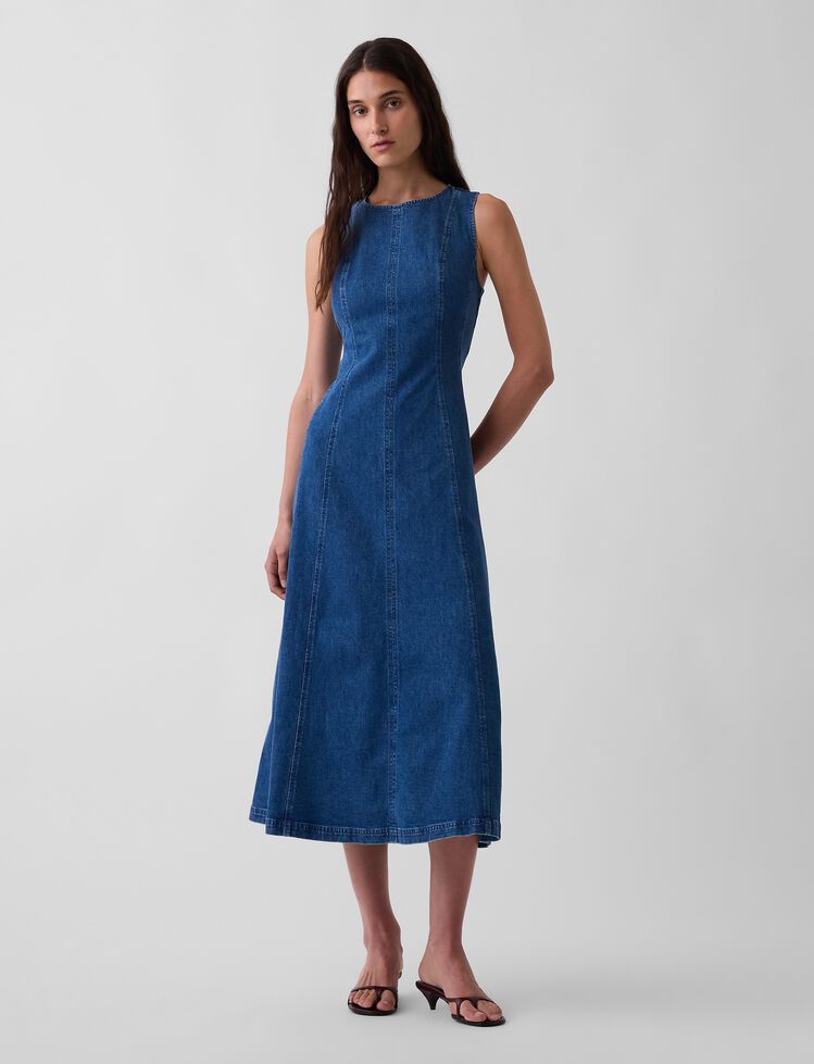 Seamed Denim Maxi Dress gap seamed denim maxi dress