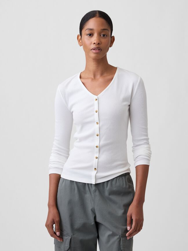 Fitted Ribbed V-Neck Top gap fitted ribbed v neck top