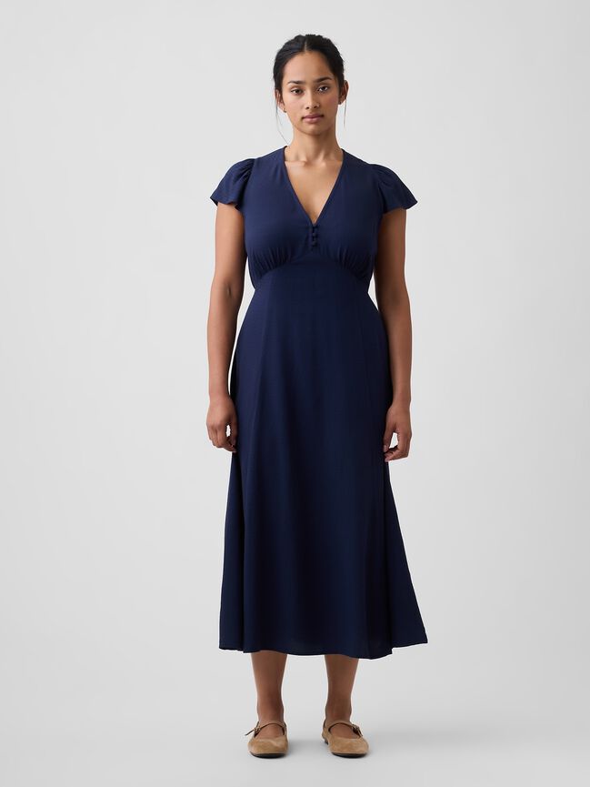 Flutter Sleeve V-Neck Midi Dress gap flutter sleeve v neck midi dress
