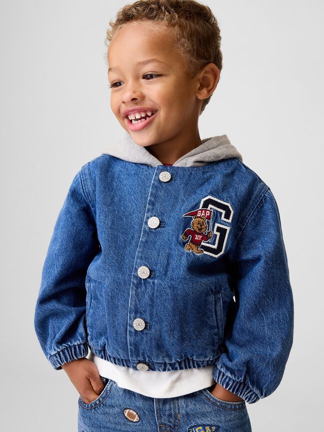 Baby & Toddler Denim Varsity Bomber Jacket gap baby toddler denim varsity bomber jacket