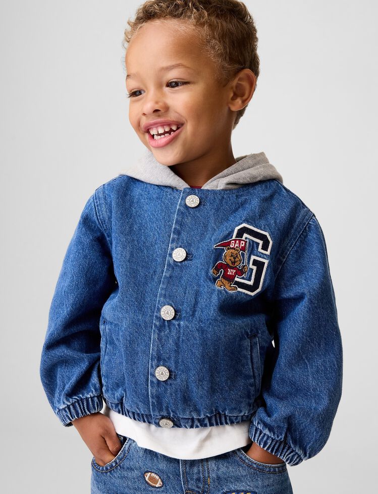 Baby & Toddler Denim Varsity Bomber Jacket gap baby toddler denim varsity bomber jacket