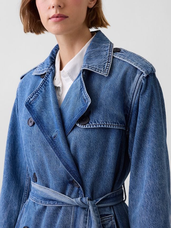 Longline Icon Denim Trench Jacket gap longline icon denim trench jacket