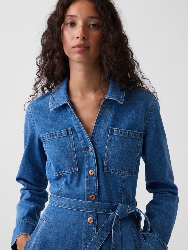 Denim Tie-Belt Midi Shirtdress gap denim tie belt midi shirtdress
