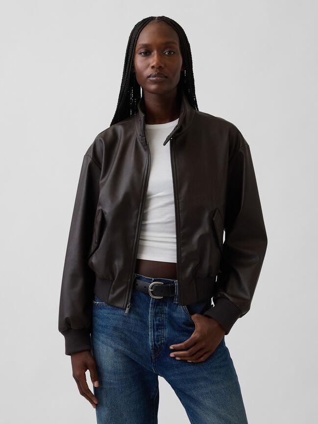 Vegan Leather Bomber Jacket gap vegan leather bomber jacket